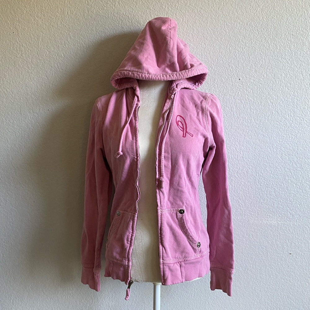Y2K True Religion Pink Breast Cancer Awareness Zip Hoodie Made in USA Size M